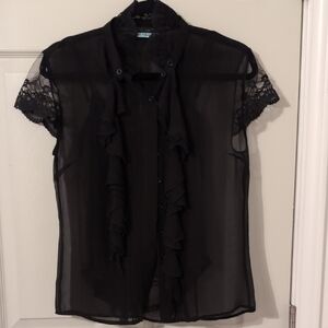Guess by Marciano Black Sheer Lace Blouse